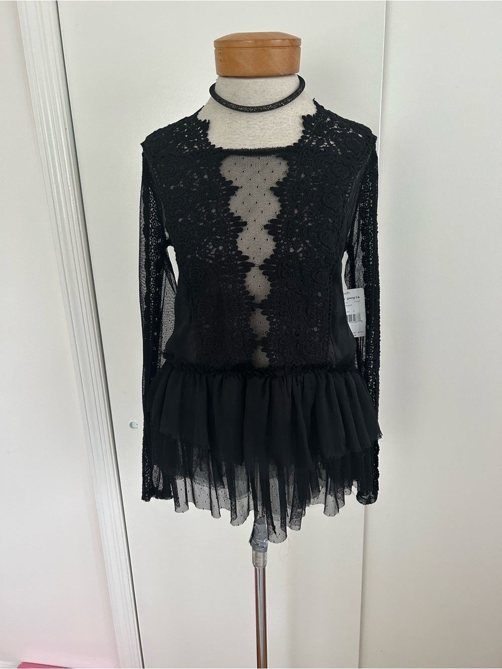 Free People Boho Sexy Semi Sheer Lace Tulle Mesh Ruffle Romantic Whimsigoth Top - Picture 2 of 10